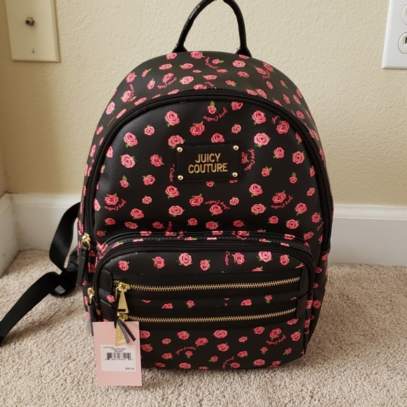 Juicy Couture Handbags - Juicy Couture Black Disty Rose Neon lights backpk